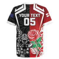 New Zealand And England Rugby Custom Rugby Jersey Maori Tiki With Red Rose Together LT05 - Polynesian Pride