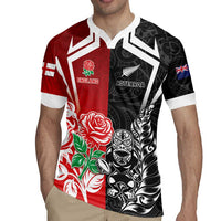 New Zealand And England Rugby Custom Rugby Jersey Maori Tiki With Red Rose Together LT05 - Polynesian Pride