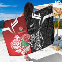 New Zealand And England Rugby Sarong Maori Tiki With Red Rose Together LT05 One Size 44 x 66 inches Red - Polynesian Pride