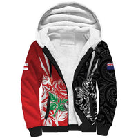 New Zealand And England Rugby Custom Sherpa Hoodie Maori Tiki With Red Rose Together LT05 Unisex Red - Polynesian Pride