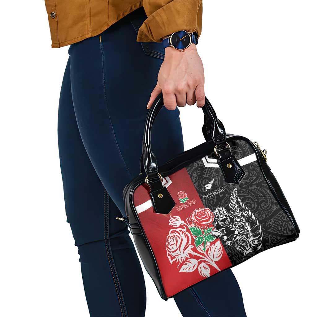 New Zealand And England Rugby Shoulder Handbag Maori Tiki With Red Rose Together LT05 - Polynesian Pride