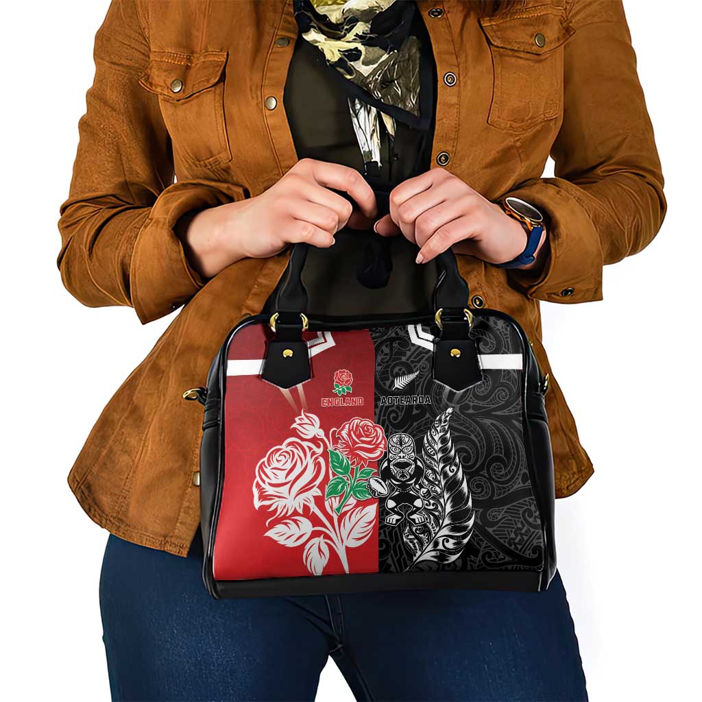 New Zealand And England Rugby Shoulder Handbag Maori Tiki With Red Rose Together LT05 - Polynesian Pride