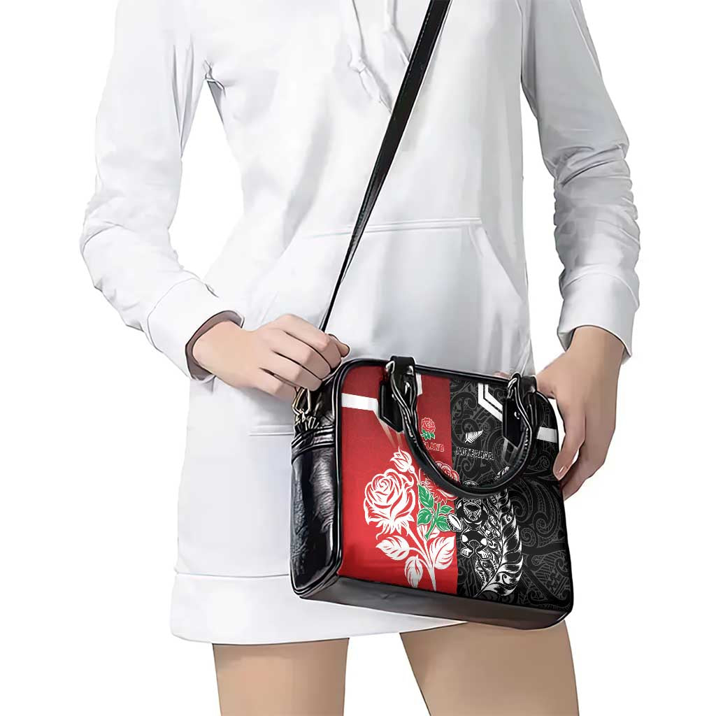 New Zealand And England Rugby Shoulder Handbag Maori Tiki With Red Rose Together LT05 - Polynesian Pride