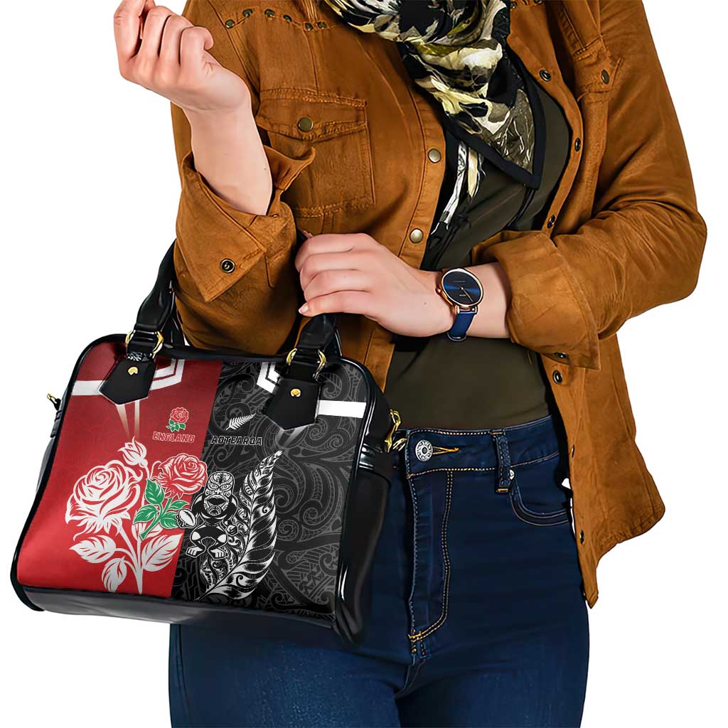 New Zealand And England Rugby Shoulder Handbag Maori Tiki With Red Rose Together LT05 - Polynesian Pride