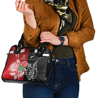 New Zealand And England Rugby Shoulder Handbag Maori Tiki With Red Rose Together LT05 - Polynesian Pride