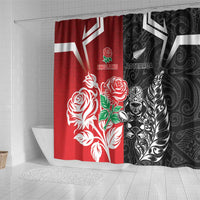 New Zealand And England Rugby Shower Curtain Maori Tiki With Red Rose Together LT05 - Polynesian Pride