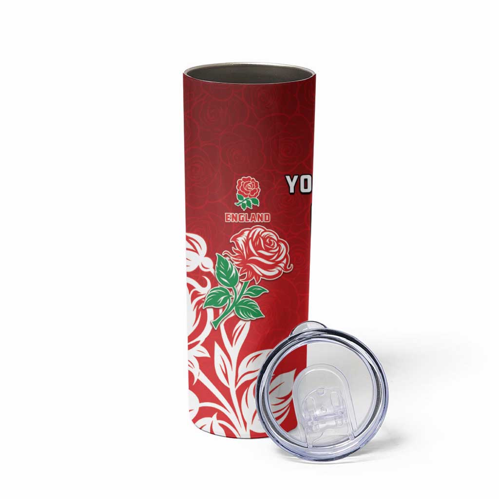 New Zealand And England Rugby Custom Skinny Tumbler Maori Tiki With Red Rose Together