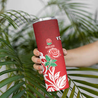 New Zealand And England Rugby Custom Skinny Tumbler Maori Tiki With Red Rose Together