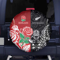 New Zealand And England Rugby Spare Tire Cover Maori Tiki With Red Rose Together LT05 No hole Red - Polynesian Pride