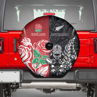 New Zealand And England Rugby Spare Tire Cover Maori Tiki With Red Rose Together LT05 - Polynesian Pride