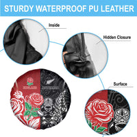 New Zealand And England Rugby Spare Tire Cover Maori Tiki With Red Rose Together LT05 - Polynesian Pride
