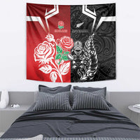 New Zealand And England Rugby Tapestry Maori Tiki With Red Rose Together LT05 - Polynesian Pride