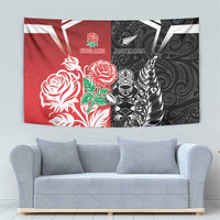 New Zealand And England Rugby Tapestry Maori Tiki With Red Rose Together LT05 - Polynesian Pride