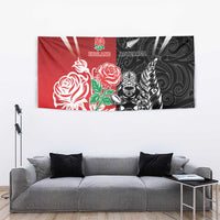 New Zealand And England Rugby Tapestry Maori Tiki With Red Rose Together LT05 - Polynesian Pride