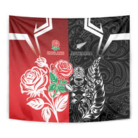 New Zealand And England Rugby Tapestry Maori Tiki With Red Rose Together LT05 - Polynesian Pride