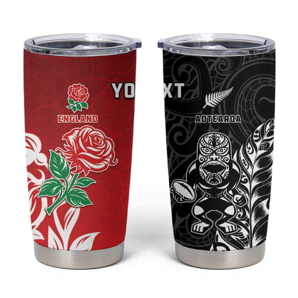 New Zealand And England Rugby Custom Tumbler Cup Maori Tiki With Red Rose Together LT05 Red - Polynesian Pride