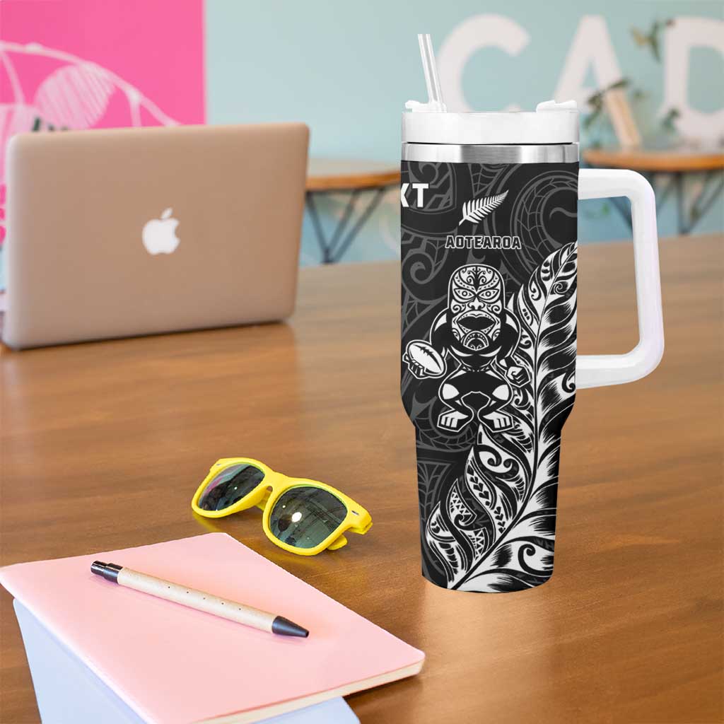 New Zealand And England Rugby Custom Tumbler With Handle Maori Tiki With Red Rose Together LT05 - Polynesian Pride