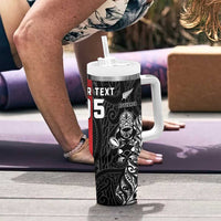 New Zealand And England Rugby Custom Tumbler With Handle Maori Tiki With Red Rose Together LT05 - Polynesian Pride