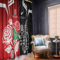 New Zealand And England Rugby Window Curtain Maori Tiki With Red Rose Together LT05 - Polynesian Pride