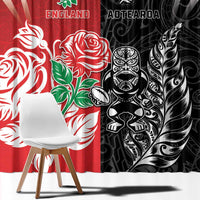 New Zealand And England Rugby Window Curtain Maori Tiki With Red Rose Together LT05 - Polynesian Pride