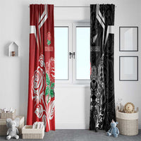 New Zealand And England Rugby Window Curtain Maori Tiki With Red Rose Together LT05 - Polynesian Pride