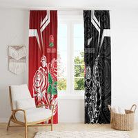 New Zealand And England Rugby Window Curtain Maori Tiki With Red Rose Together LT05 - Polynesian Pride