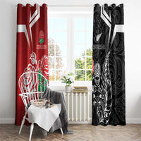 New Zealand And England Rugby Window Curtain Maori Tiki With Red Rose Together LT05 - Polynesian Pride