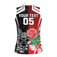 New Zealand And England Rugby Custom Women Sleeveless Polo Shirt Maori Tiki With Red Rose Together LT05 - Polynesian Pride