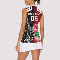 New Zealand And England Rugby Custom Women Sleeveless Polo Shirt Maori Tiki With Red Rose Together LT05 - Polynesian Pride