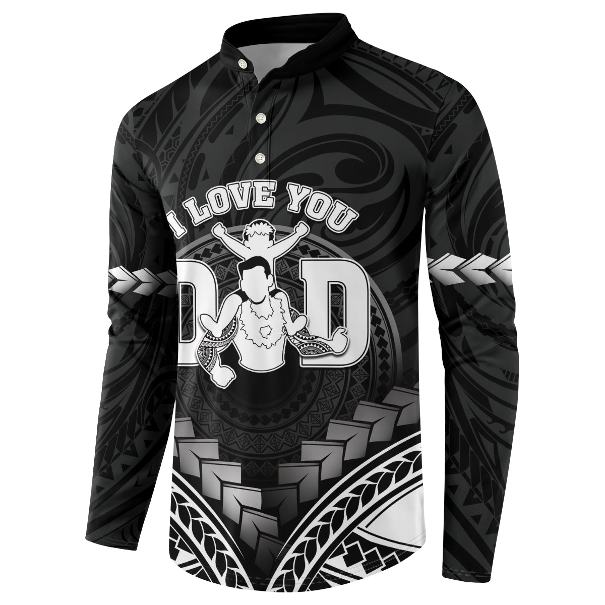 Personalised Happy Father's Day Button Sweatshirt I Love You Dad Polynesian Style