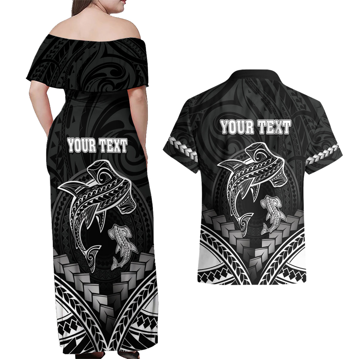 Personalised Happy Father's Day Couples Matching Off Shoulder Maxi Dress and Hawaiian Shirt I Love You Dad Polynesian Style LT05 - Polynesian Pride