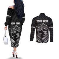 Personalised Happy Father's Day Couples Matching Off The Shoulder Long Sleeve Dress and Long Sleeve Button Shirt I Love You Dad Polynesian Style LT05 - Polynesian Pride
