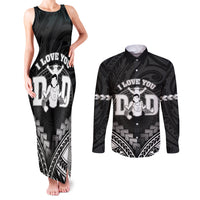 Personalised Happy Father's Day Couples Matching Tank Maxi Dress and Long Sleeve Button Shirt I Love You Dad Polynesian Style LT05 Black - Polynesian Pride