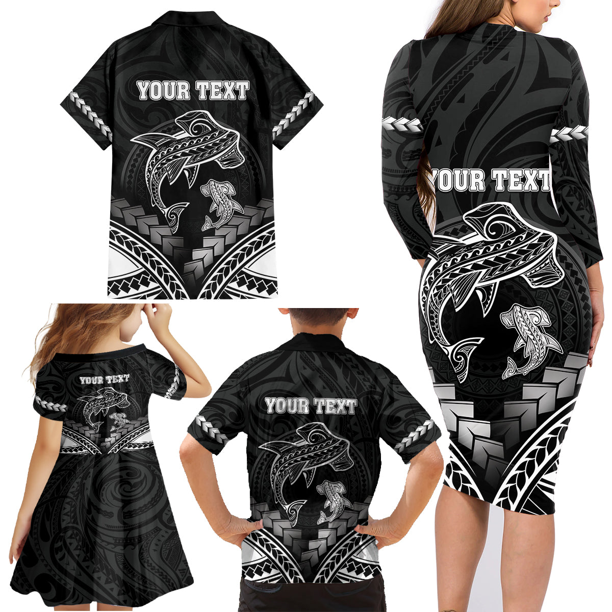 Personalised Happy Father's Day Family Matching Long Sleeve Bodycon Dress and Hawaiian Shirt I Love You Dad Polynesian Style LT05 - Polynesian Pride