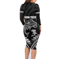 Personalised Happy Father's Day Family Matching Long Sleeve Bodycon Dress and Hawaiian Shirt I Love You Dad Polynesian Style LT05 - Polynesian Pride