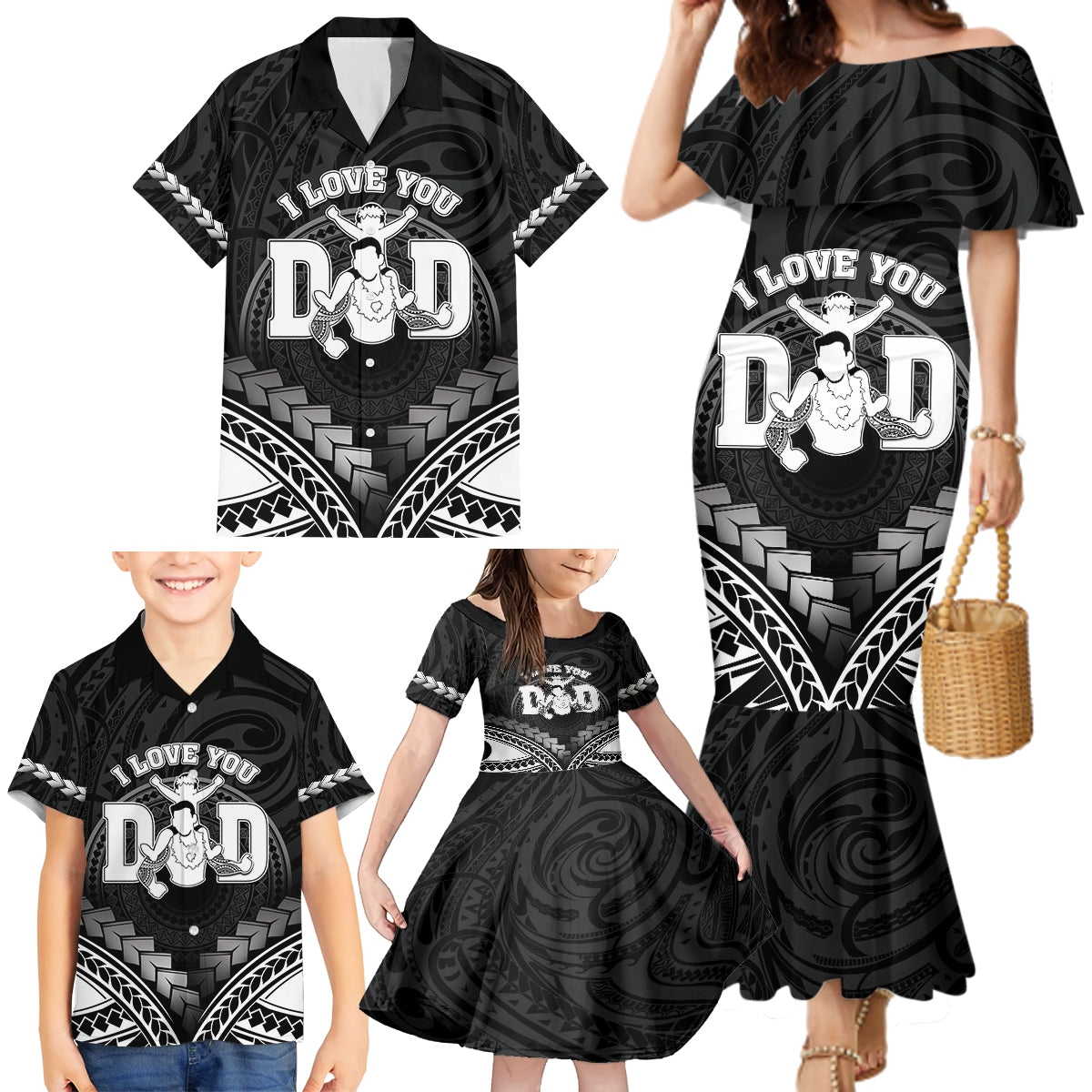 Personalised Happy Father's Day Family Matching Mermaid Dress and Hawaiian Shirt I Love You Dad Polynesian Style LT05 - Polynesian Pride