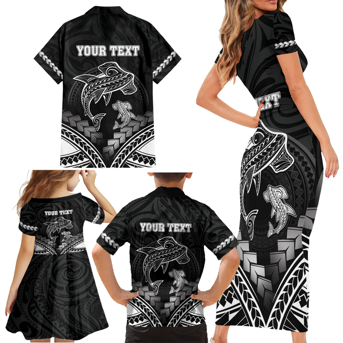 Personalised Happy Father's Day Family Matching Short Sleeve Bodycon Dress and Hawaiian Shirt I Love You Dad Polynesian Style LT05 - Polynesian Pride