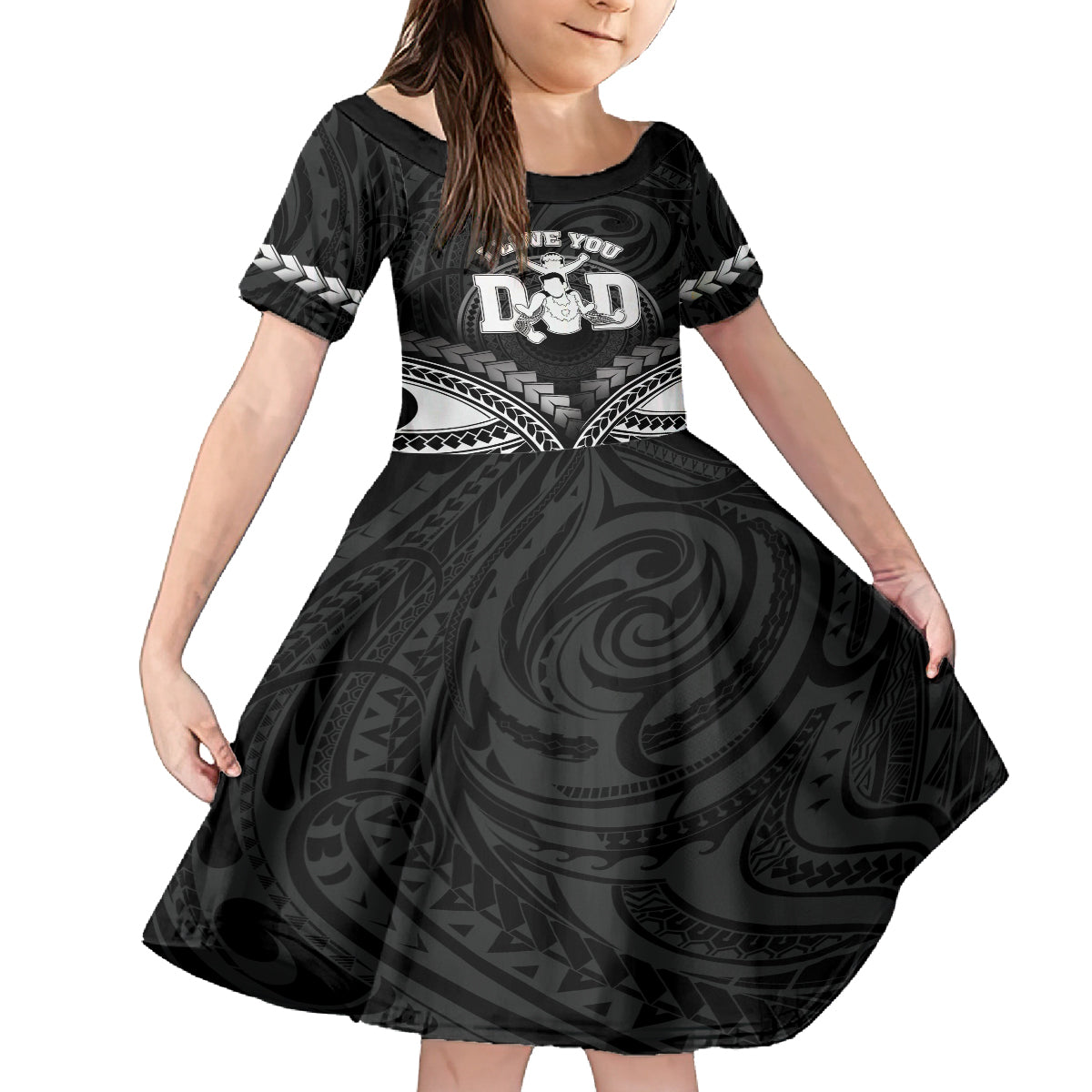Personalised Happy Father's Day Family Matching Tank Maxi Dress and Hawaiian Shirt I Love You Dad Polynesian Style LT05 Daughter's Dress Black - Polynesian Pride
