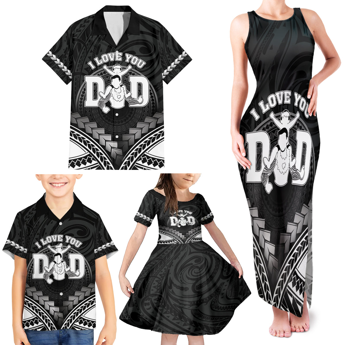 Personalised Happy Father's Day Family Matching Tank Maxi Dress and Hawaiian Shirt I Love You Dad Polynesian Style LT05 - Polynesian Pride