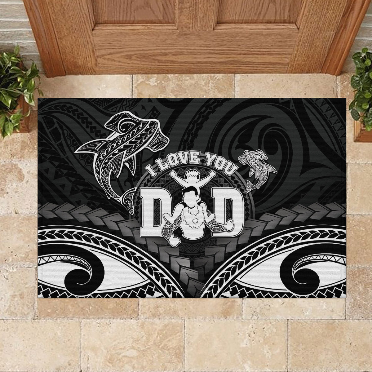 Happy Father's Day Rubber Doormat I Love You Dad Polynesian Style