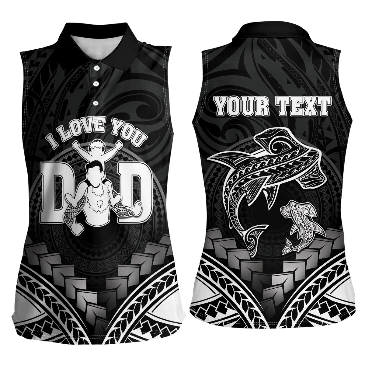 Personalised Happy Father's Day Women Sleeveless Polo Shirt I Love You Dad Polynesian Style LT05 - Polynesian Pride