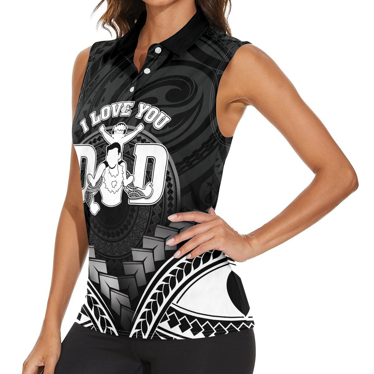 Personalised Happy Father's Day Women Sleeveless Polo Shirt I Love You Dad Polynesian Style LT05 - Polynesian Pride