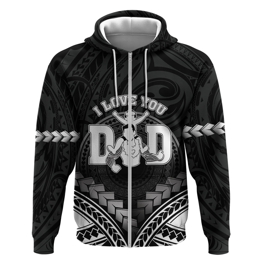 Personalised Happy Father's Day Zip Hoodie I Love You Dad Polynesian Style LT05 Zip Hoodie Black - Polynesian Pride