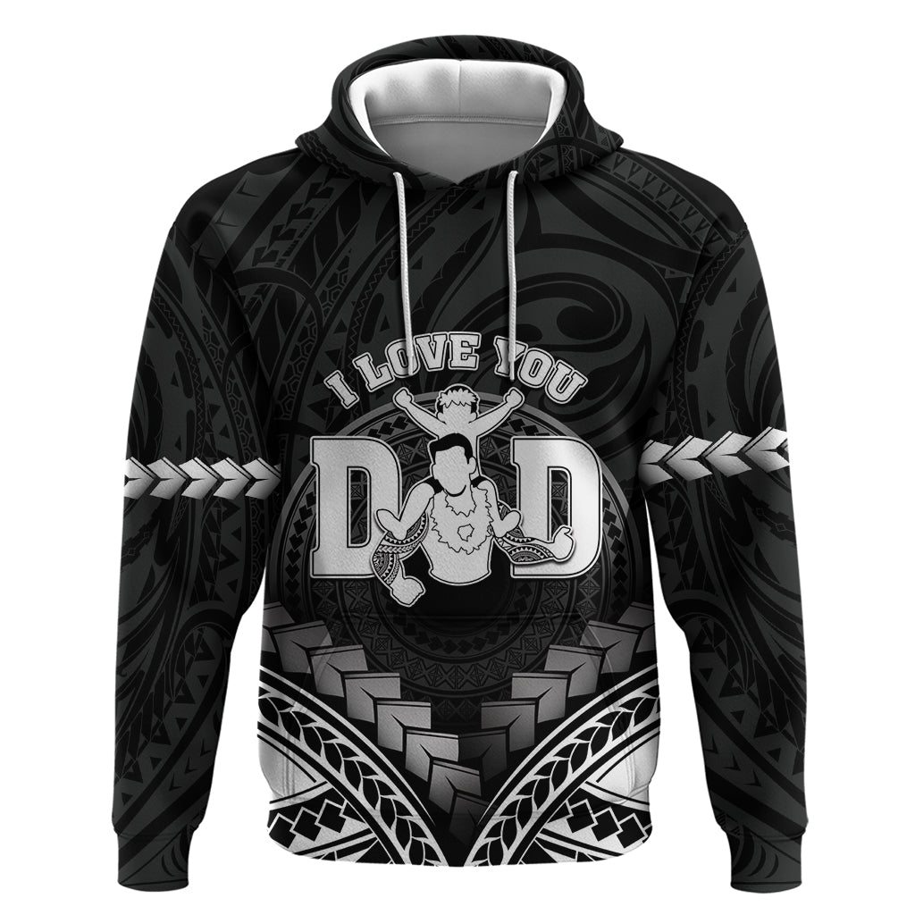 Personalised Happy Father's Day Zip Hoodie I Love You Dad Polynesian Style LT05 Pullover Hoodie Black - Polynesian Pride