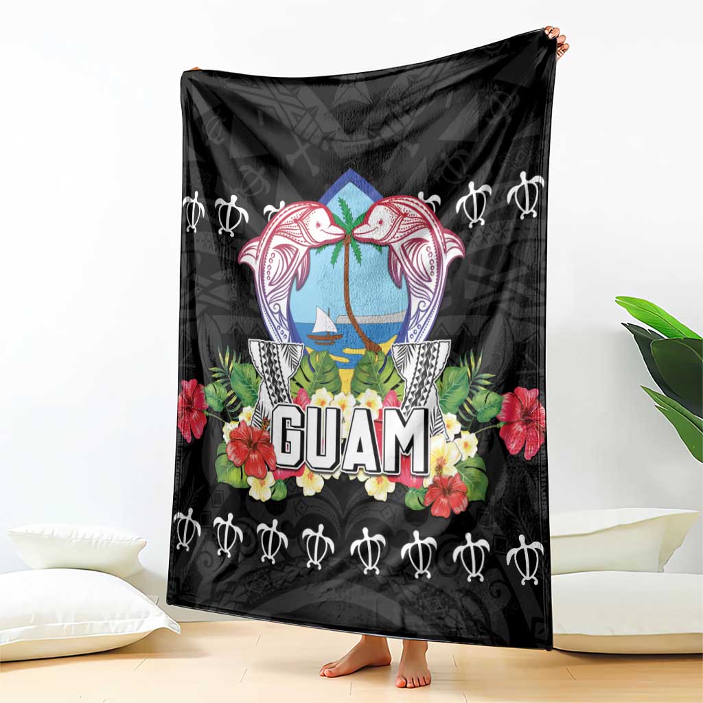 Guam Chamorro Blanket Tribal Latte Stone With Dolphins Black