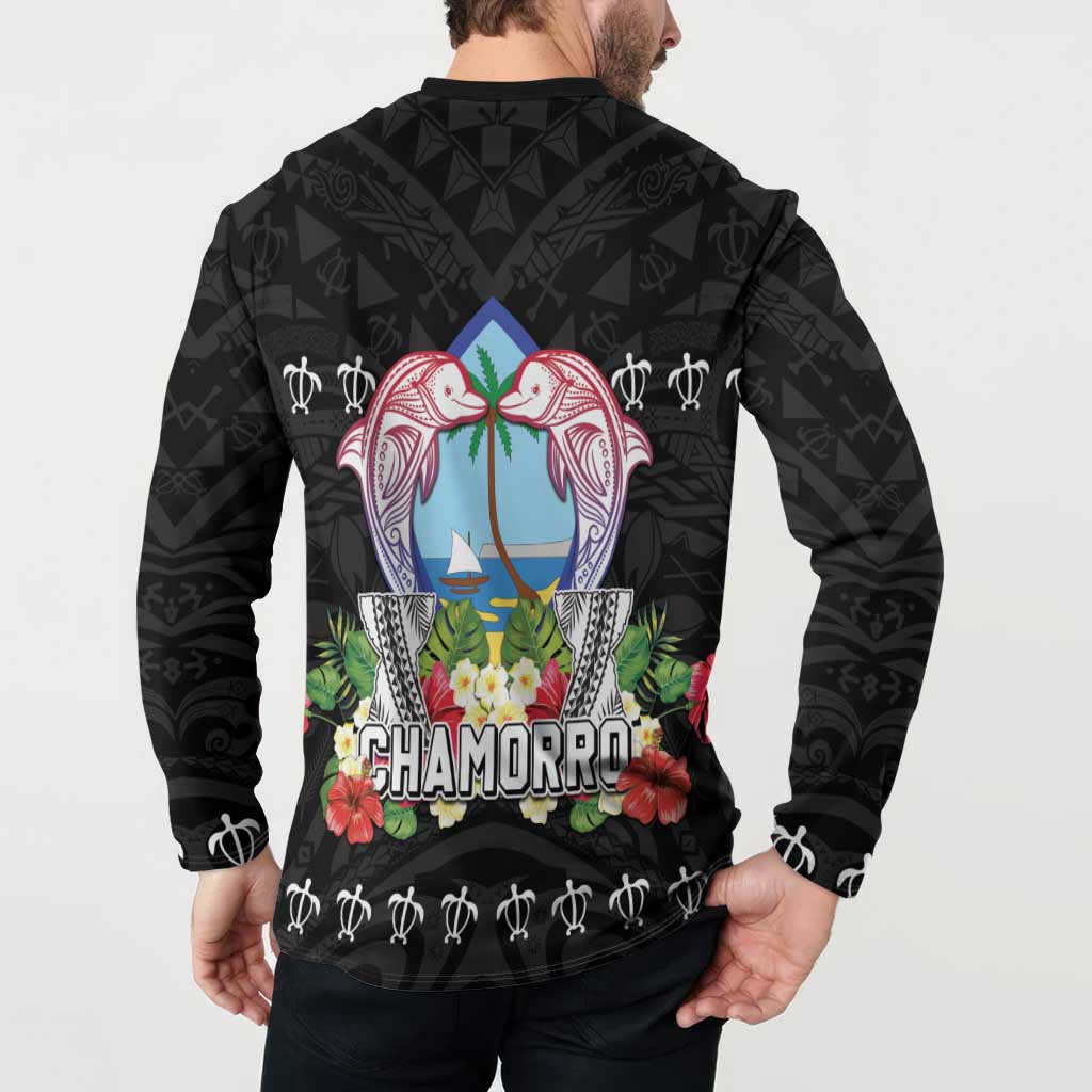 Guam Chamorro Button Sweatshirt Tribal Latte Stone With Dolphins Black
