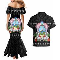 Guam Chamorro Couples Matching Mermaid Dress and Hawaiian Shirt Tribal Latte Stone With Dolphins Black LT05 - Polynesian Pride