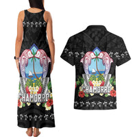 Guam Chamorro Couples Matching Tank Maxi Dress and Hawaiian Shirt Tribal Latte Stone With Dolphins Black LT05 - Polynesian Pride