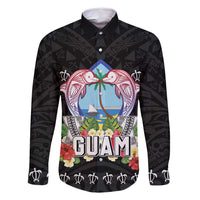 Guam Chamorro Family Matching Long Sleeve Bodycon Dress and Hawaiian Shirt Tribal Latte Stone With Dolphins Black LT05 Dad's Shirt - Long Sleeve Black - Polynesian Pride