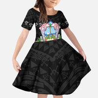 Guam Chamorro Family Matching Mermaid Dress and Hawaiian Shirt Tribal Latte Stone With Dolphins Black LT05 Daughter's Dress Black - Polynesian Pride